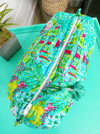 Aqua Tropical Southern Town Print Quilted Makeup Cosmetics Toiletry Bag