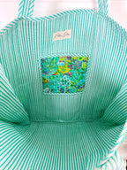 Aqua Tropical Southern Town Print Quilted Cotton Reversible Large Tote Bag