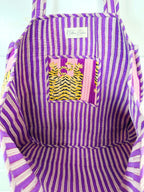 Tiger Print with Grape Purple Stripes Quilted Reversible Large Tote Bag