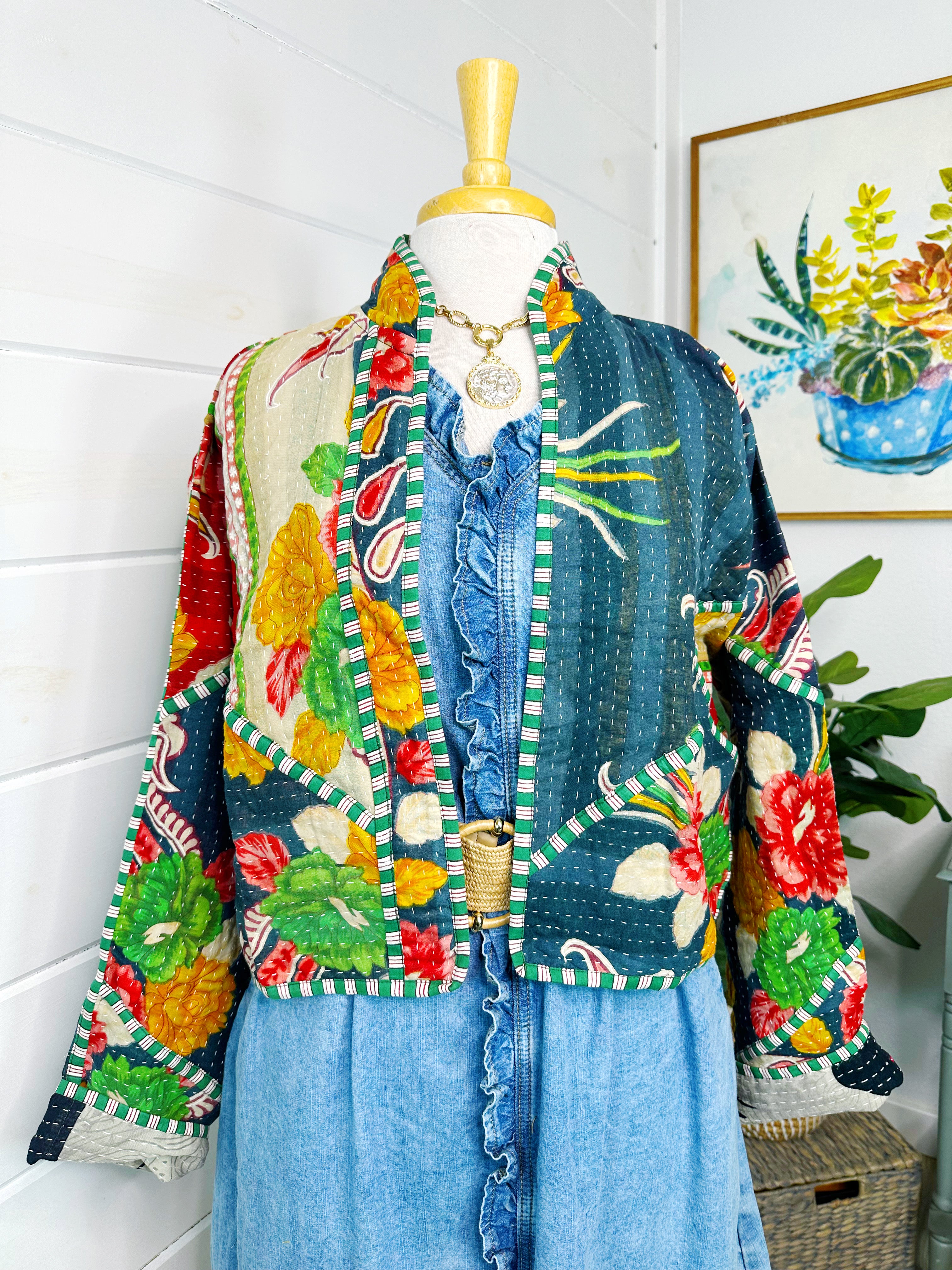 Kantha Quilted Bomber Jacket | Blanket Coat | Patchwork Coat
