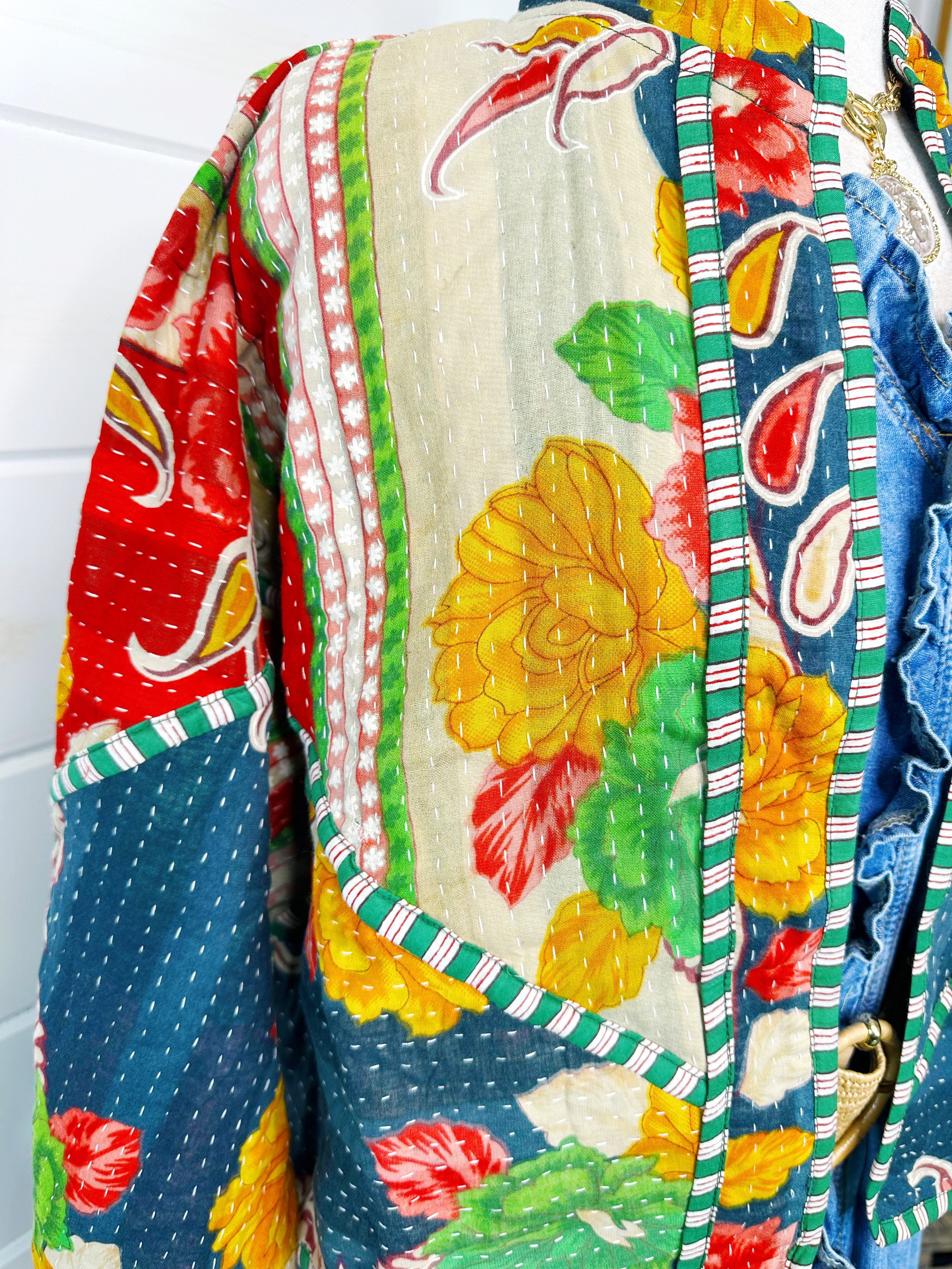 Kantha Quilted Bomber Jacket | Blanket Coat | Patchwork Coat