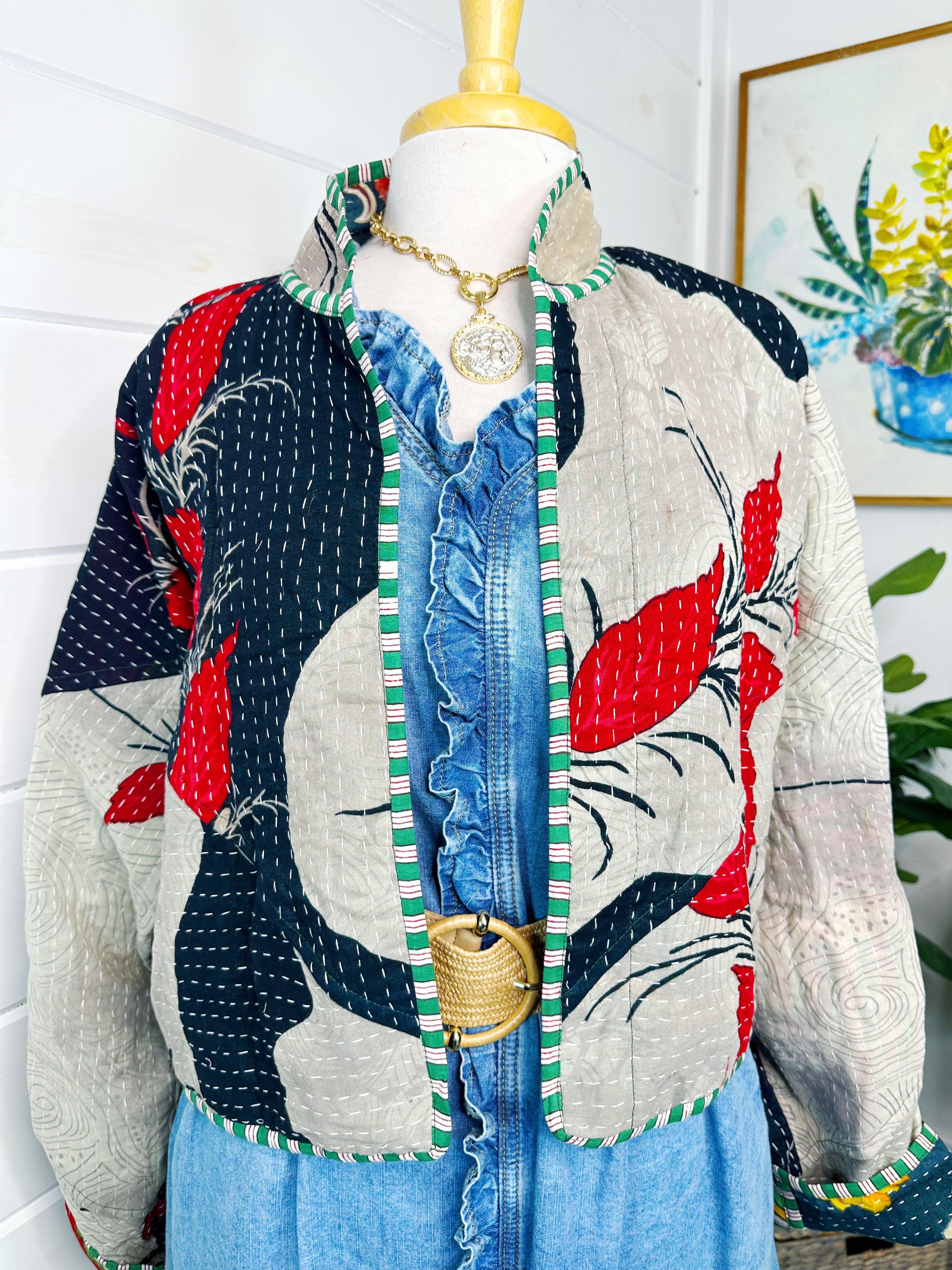 Kantha Quilted Bomber Jacket | Blanket Coat | Patchwork Coat