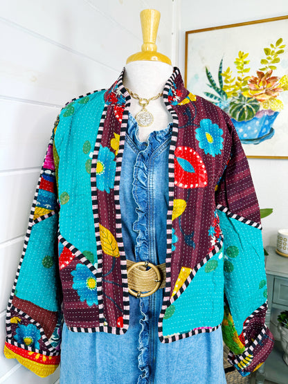Kantha Quilted Bomber Jacket | Blanket Coat | Patchwork Coat