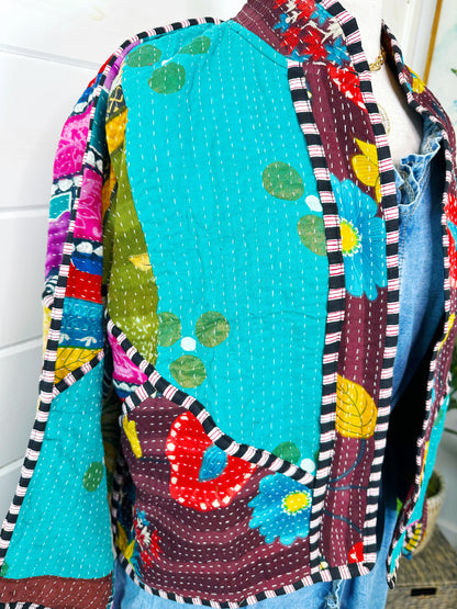 Kantha Quilted Bomber Jacket | Blanket Coat | Patchwork Coat