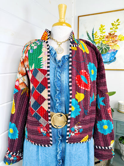 Kantha Quilted Bomber Jacket | Blanket Coat | Patchwork Coat
