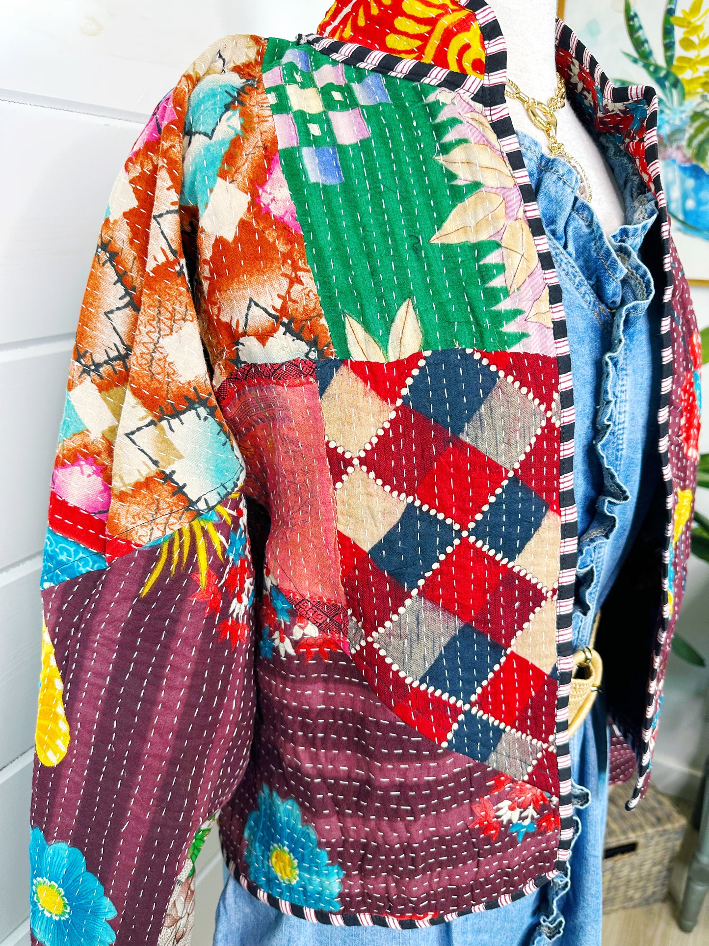 Kantha Quilted Bomber Jacket | Blanket Coat | Patchwork Coat