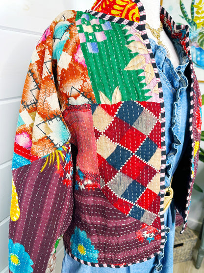 Kantha Quilted Bomber Jacket | Blanket Coat | Patchwork Coat