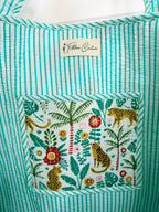 Aqua Jaguar Palm Print Quilted Cotton Reversible Large Tote Bag