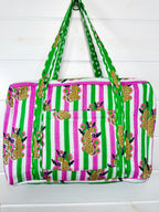 Pink and Green Jaguar Print Quilted Weekender Overnight Bag