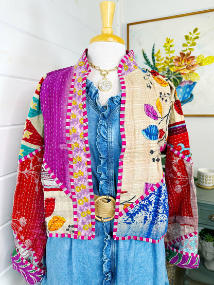 Kantha Quilted Bomber Jacket | Blanket Coat | Patchwork Coat
