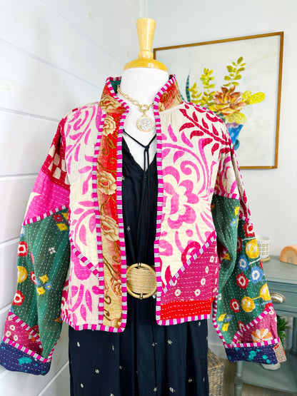Kantha Quilted Bomber Jacket | Blanket Coat | Patchwork Coat