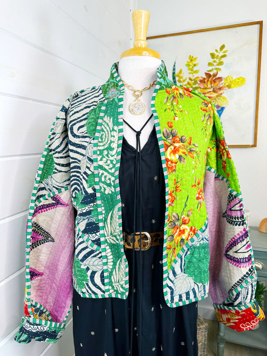 Kantha Quilted Bomber Jacket | Blanket Coat | Patchwork Coat