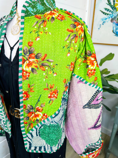 Kantha Quilted Bomber Jacket | Blanket Coat | Patchwork Coat