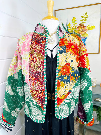 Kantha Quilted Bomber Jacket | Blanket Coat | Patchwork Coat