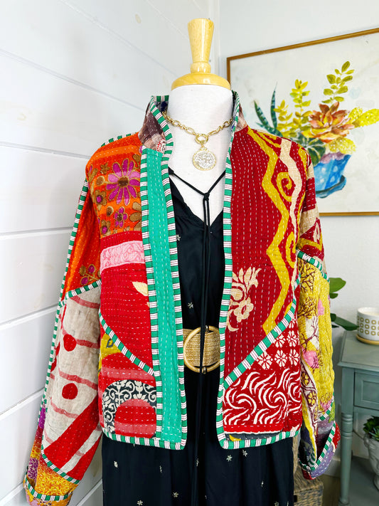 Kantha Quilted Bomber Jacket | Blanket Coat | Patchwork Coat