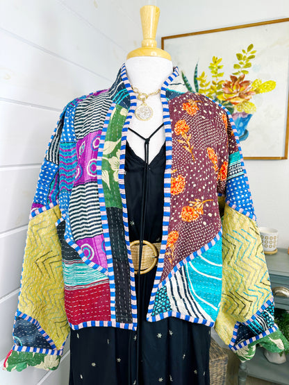 Kantha Quilted Bomber Jacket | Blanket Coat | Patchwork Coat