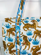 Quilted Weekender Duffle Overnight Bag - White Tiger Print