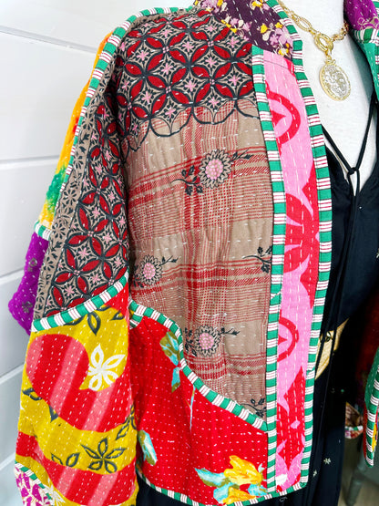 Kantha Quilted Bomber Jacket | Blanket Coat | Patchwork Coat