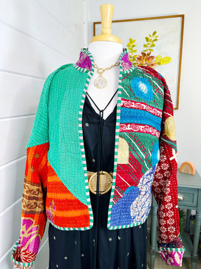 Kantha Quilted Bomber Jacket | Blanket Coat | Patchwork Coat