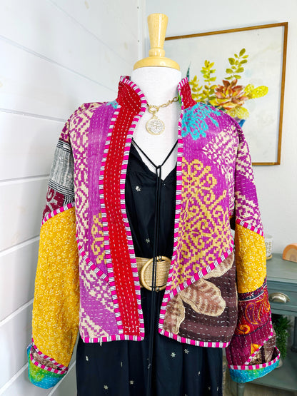 Kantha Quilted Bomber Jacket | Blanket Coat | Patchwork Coat