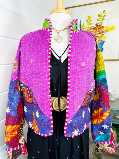 Kantha Quilted Bomber Jacket | Blanket Coat | Patchwork Coat