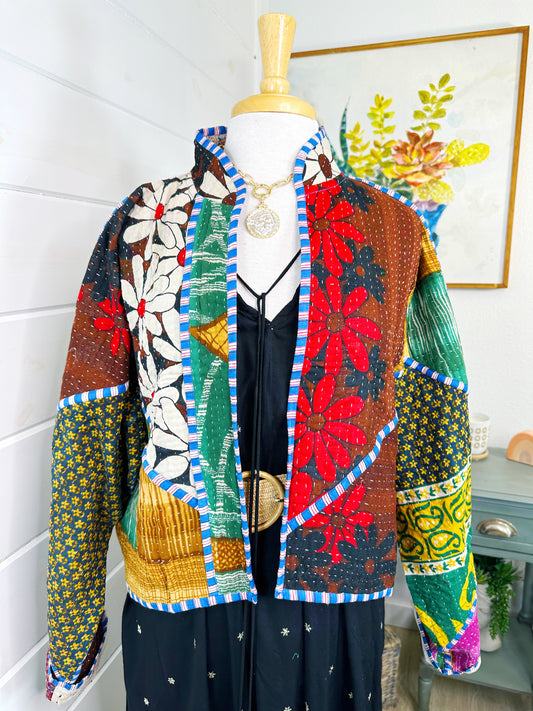 Kantha Quilted Bomber Jacket | Blanket Coat | Patchwork Coat