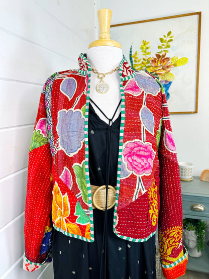 Kantha Quilted Bomber Jacket | Blanket Coat | Patchwork Coat