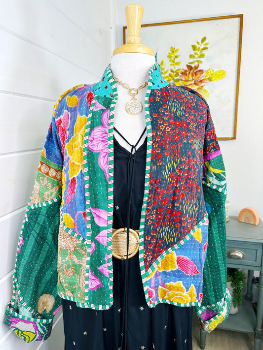 Kantha Quilted Bomber Jacket | Blanket Coat | Patchwork Coat