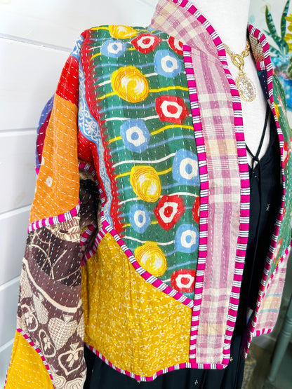 Kantha Quilted Bomber Jacket | Blanket Coat | Patchwork Coat