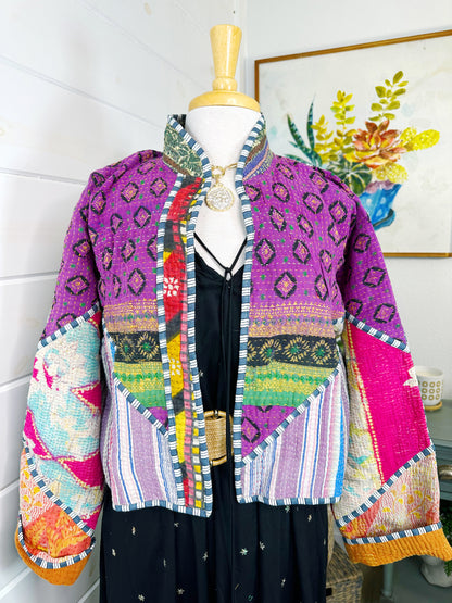 Kantha Quilted Bomber Jacket | Blanket Coat | Patchwork Coat