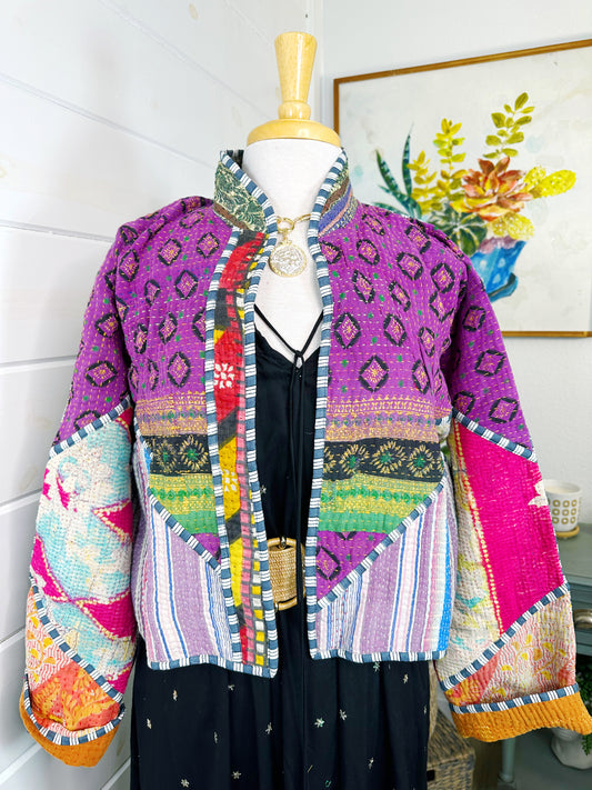 Kantha Quilted Bomber Jacket | Blanket Coat | Patchwork Coat