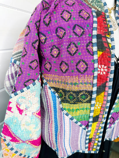 Kantha Quilted Bomber Jacket | Blanket Coat | Patchwork Coat