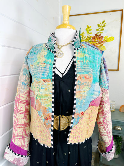 Kantha Quilted Bomber Jacket | Blanket Coat | Patchwork Coat