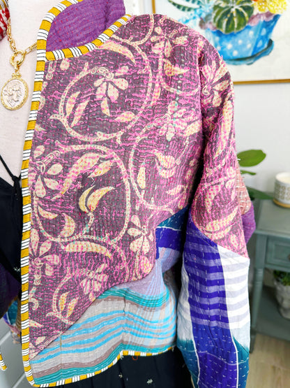 Kantha Quilted Bomber Jacket | Blanket Coat | Patchwork Coat