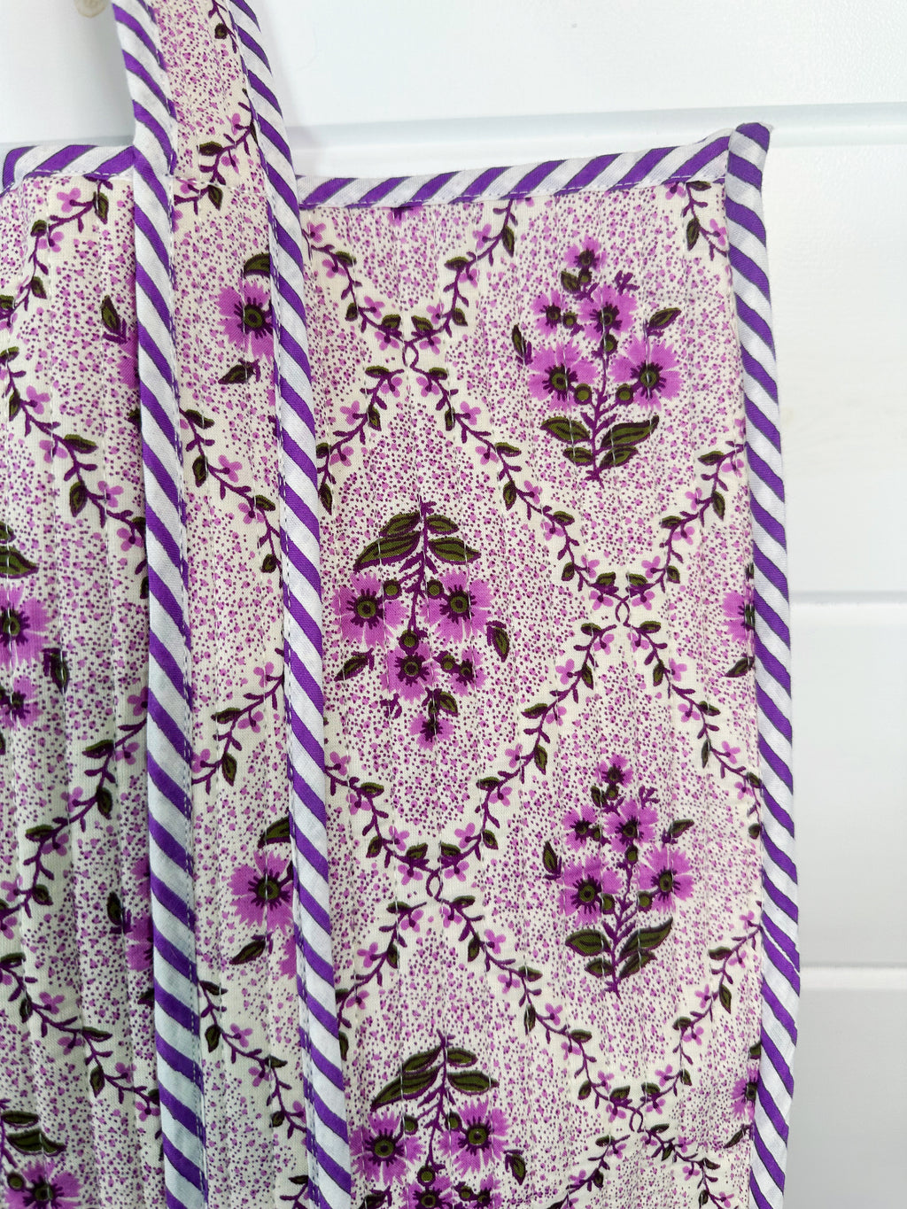 Purple Floral Print Quilted Cotton Tote Bag