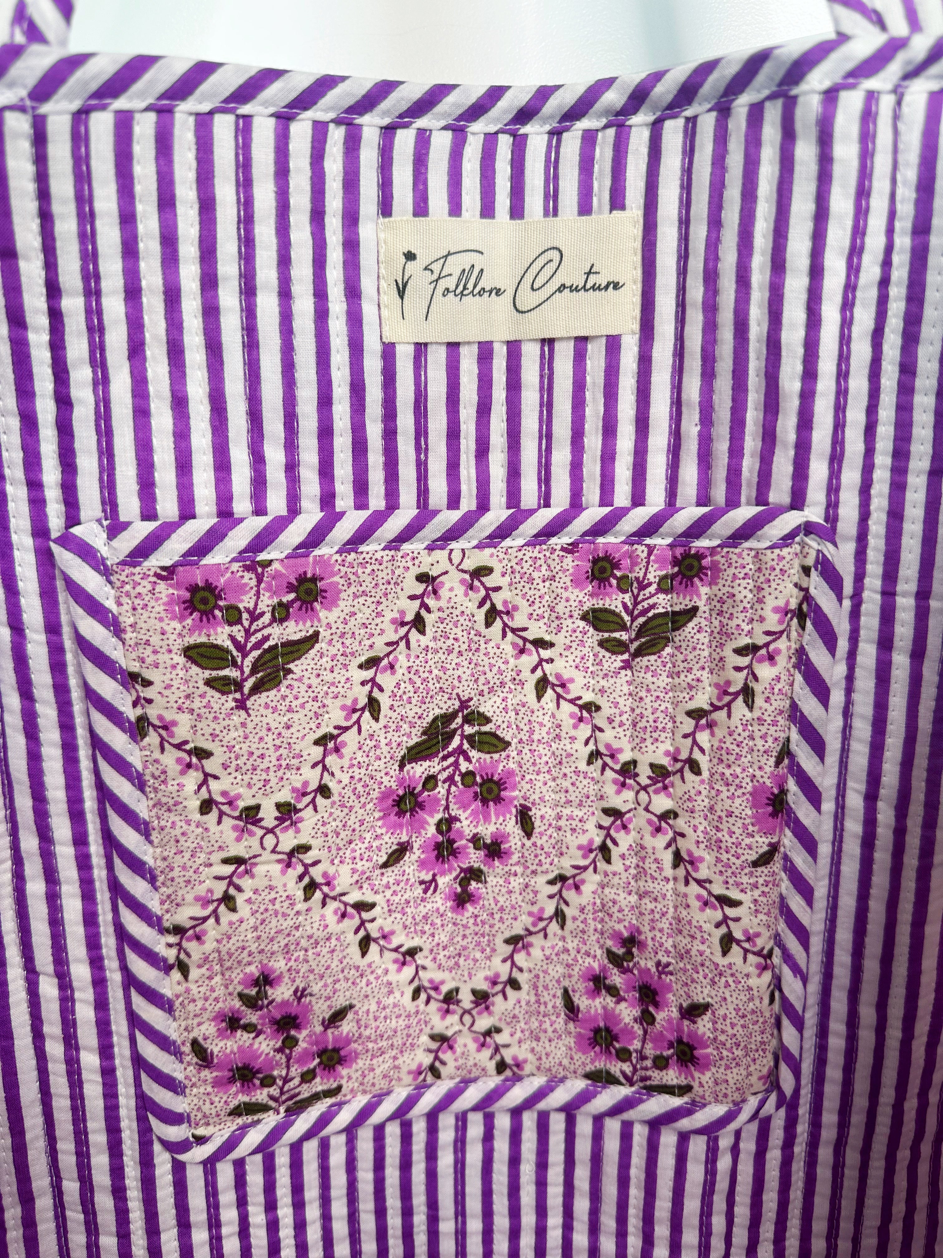 Purple Floral Print Quilted Cotton Tote Bag