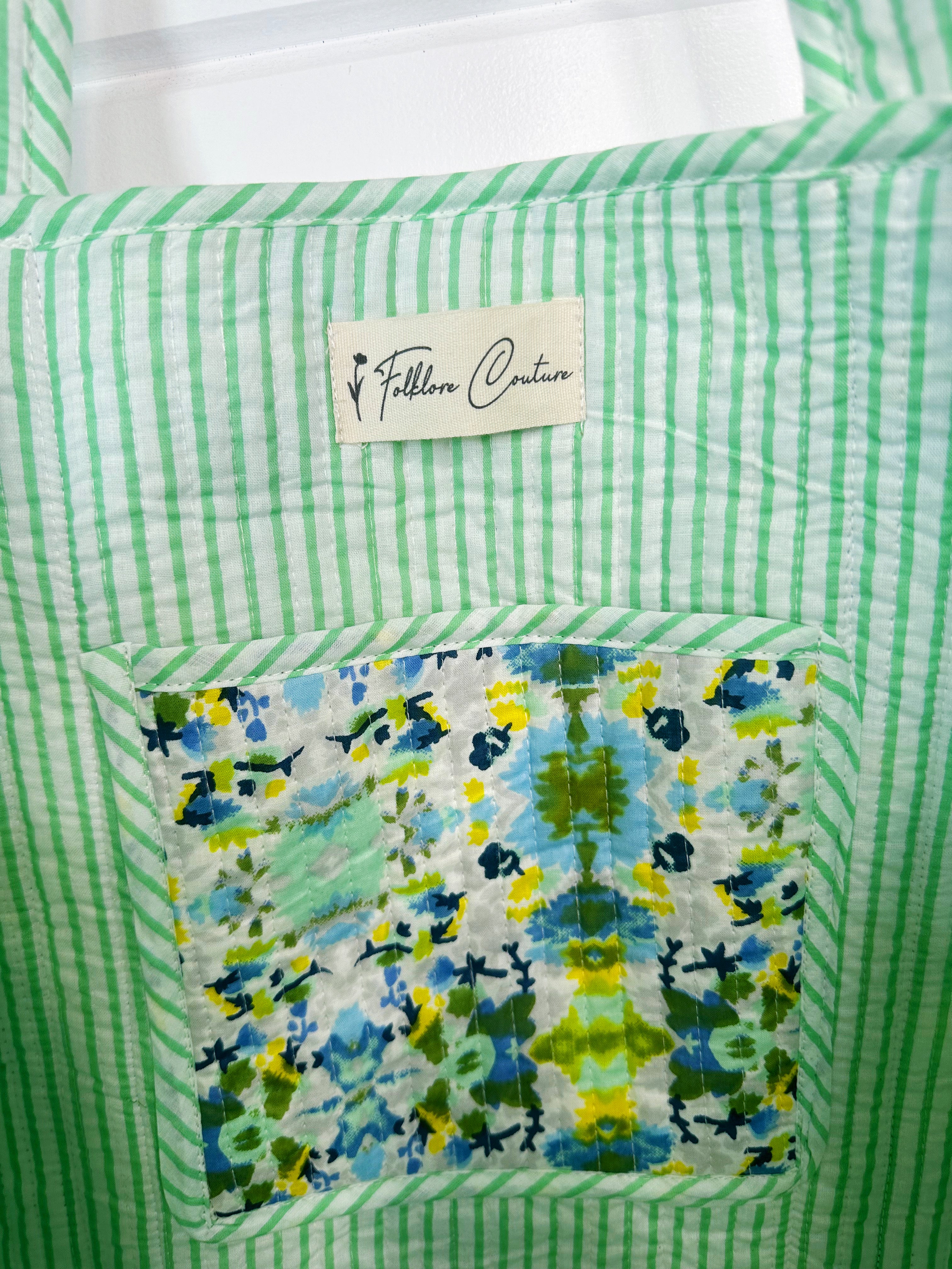 Quilted Large Tote Bag - Aqua Tie Dye Print