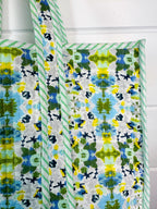 Quilted Large Tote Bag - Aqua Tie Dye Print