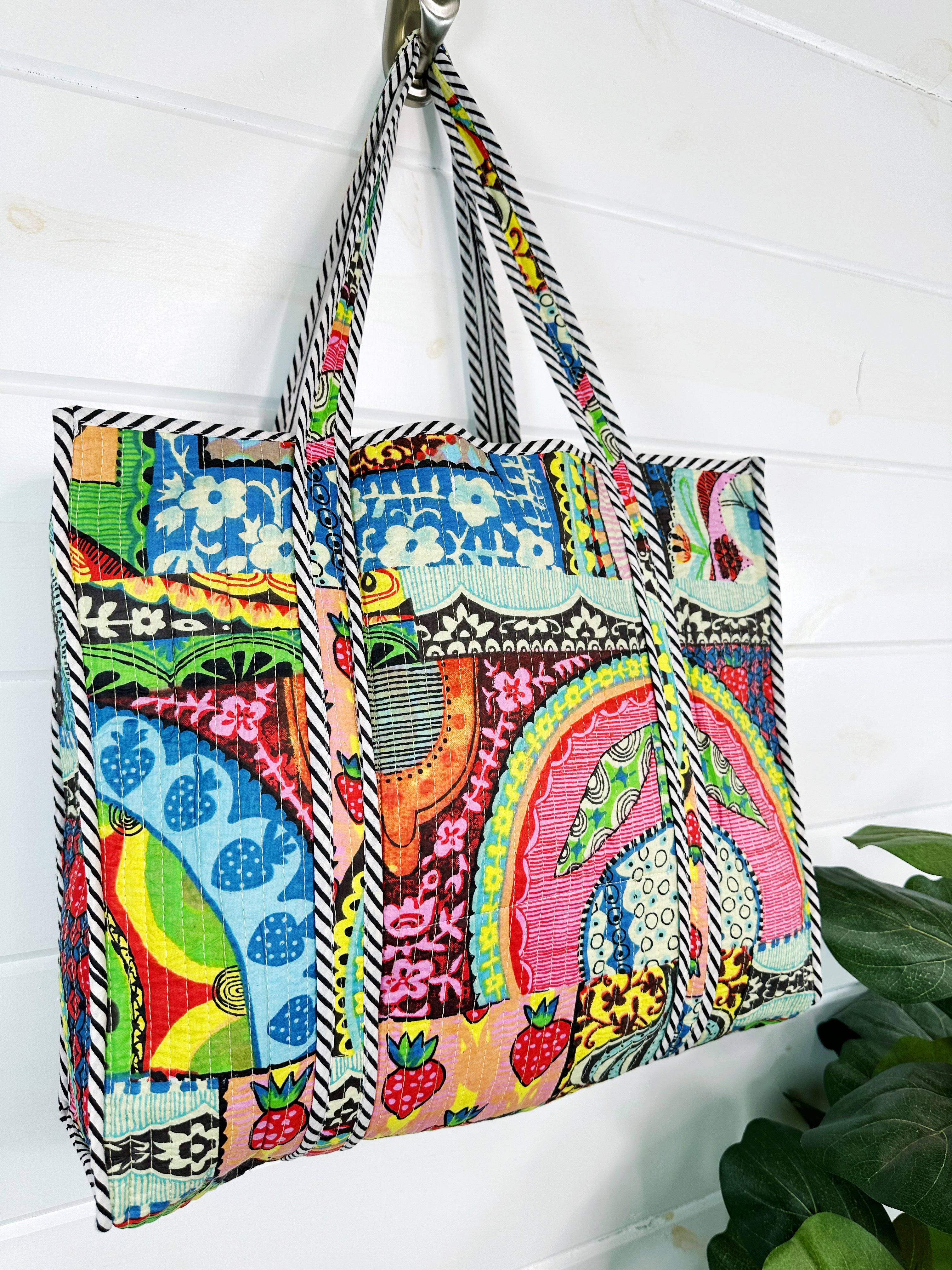 Festival Print Large Quilted Cotton Tote Bag