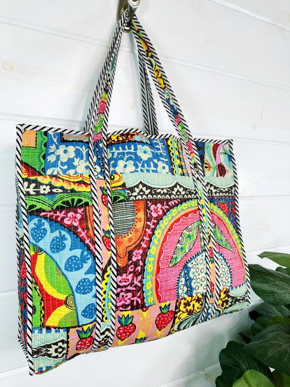 Festival Print Large Quilted Cotton Tote Bag