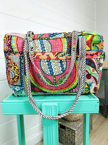 Festival Print Quilted Weekender Overnight Duffle Bag