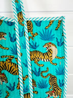 Aqua and Blue Tiger Print Quilted Cotton Reversible Large Tote Bag