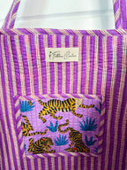 Large Quilted Tote Bag | Purple and Blue Tiger Print
