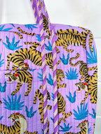 Quilted Weekender Overnight Bag - Purple Tiger Print