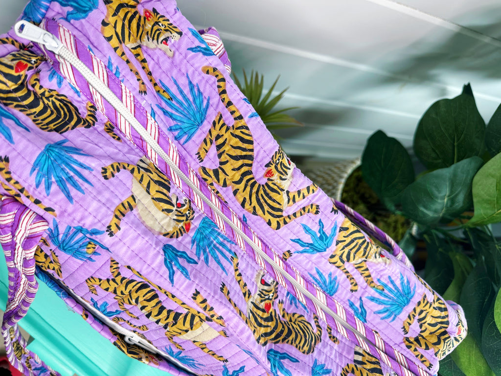 Quilted Weekender Overnight Bag - Purple Tiger Print