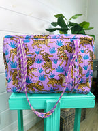 Quilted Weekender Overnight Bag - Purple Tiger Print
