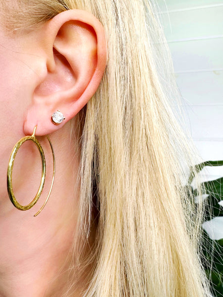 Handmade Brass Statement Earrings - Circle Hoop Wire Thread