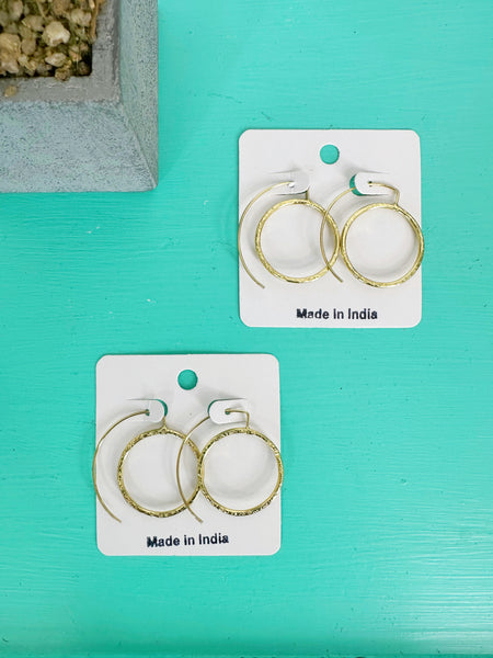 Handmade Brass Statement Earrings - Circle Hoop Wire Thread