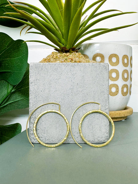 Handmade Brass Statement Earrings - Circle Hoop Wire Thread