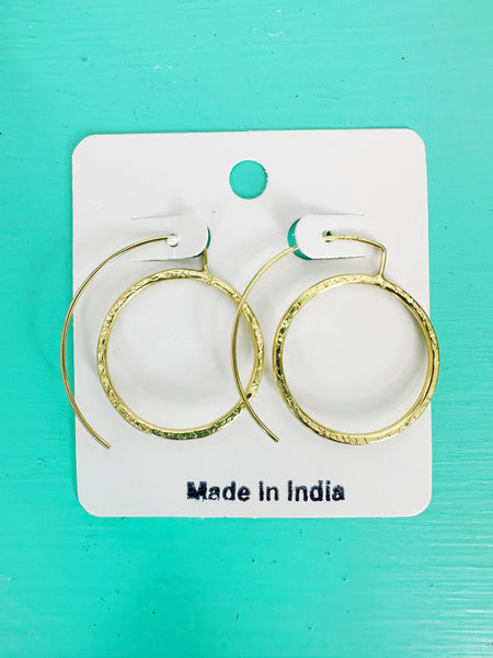 Handmade Brass Statement Earrings - Circle Hoop Wire Thread